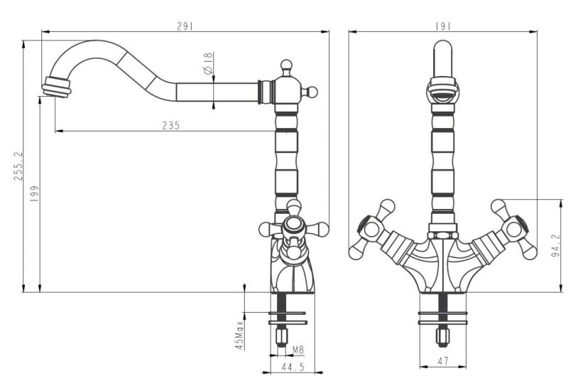 Aquanello Heritage Ascot Classic Kitchen Nostalgic Kitchen Faucet, Chrome with Angled Spout CR-4002-HA