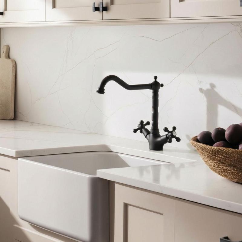 Aquanello Heritage Ascot Classic Kitchen Nostalgic Kitchen Faucet, Black with Angled Spout BL-4002-HA