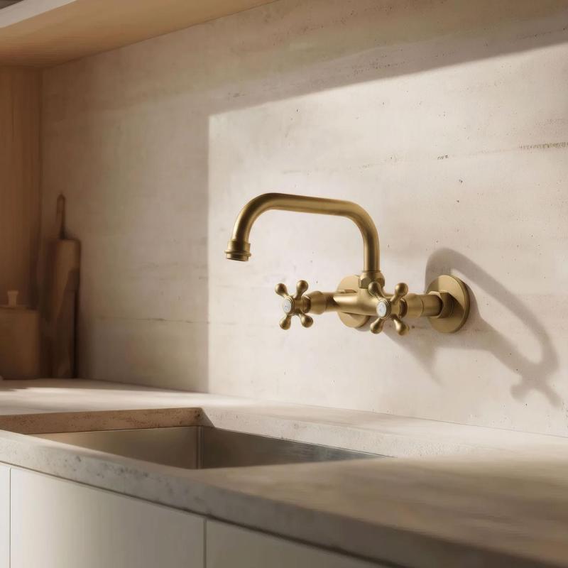 Aquanello Heritage Ascot Classic Kitchen Wall-Mounted Faucet with Top Spout, Bronze BN-4110-HA