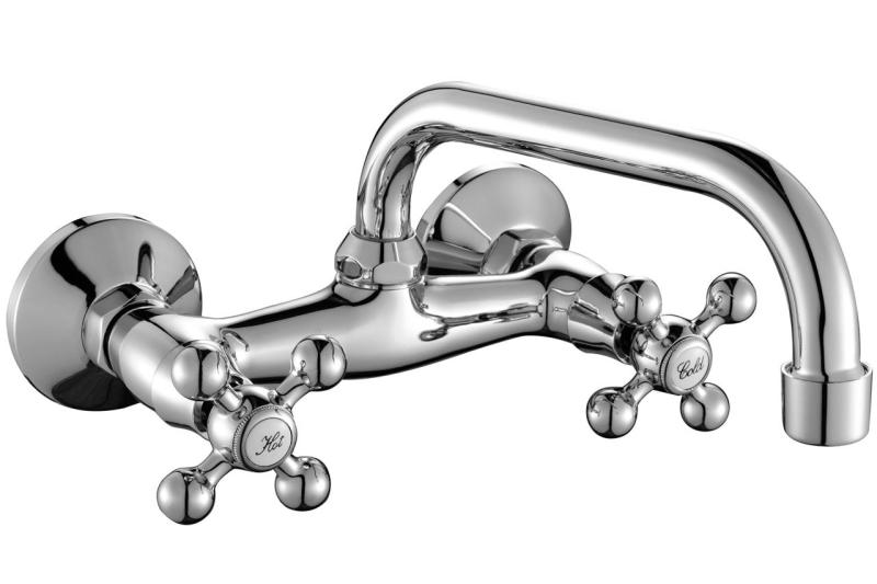Aquanello Heritage Ascot Classic Kitchen Wall-Mounted Faucet with Top Spout, Chrome CR-4110-HA