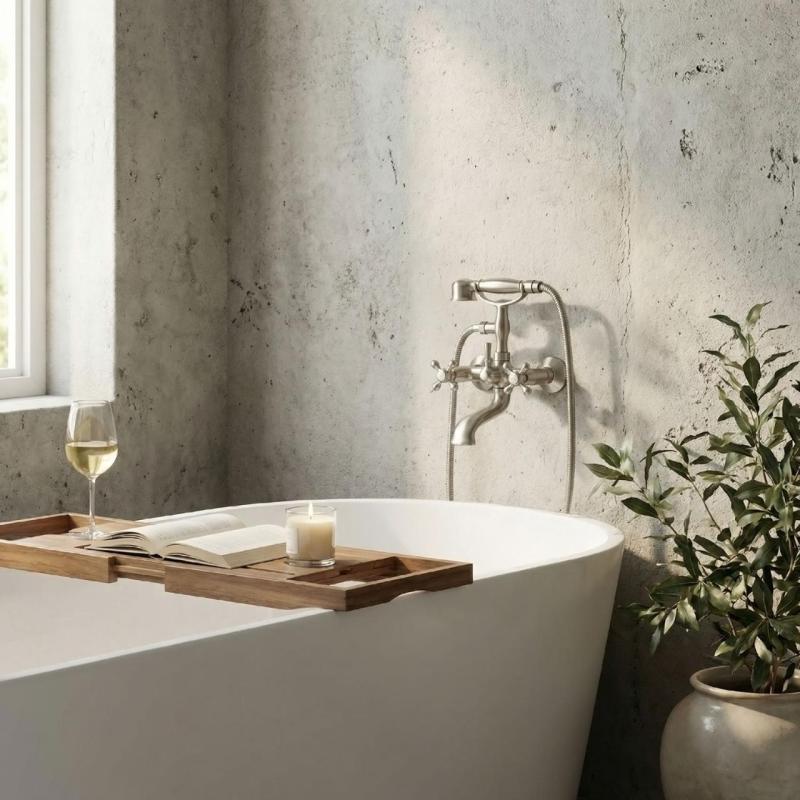 Aquanello Heritage Ascot Classic Surface-Mounted Bath Mixer with Star Knobs, Stainless Steel, including Hand Shower NB-3002-HA