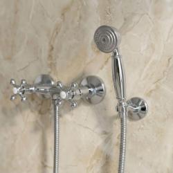 Aquanello Heritage Ascot Classic Surface-Mount Shower Faucet Set with Star Knobs Chrome including Hand Shower CR-2002-HA