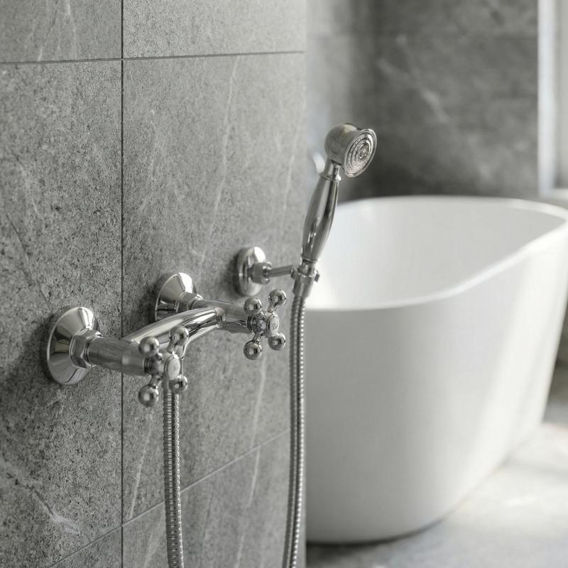 Aquanello Heritage Ascot Classic Surface-Mount Shower Faucet Set with Star Knobs Chrome including Hand Shower CR-2002-HA