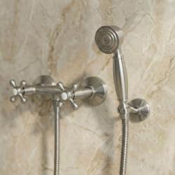 Aquanello Heritage Ascot Classic Surface-Mount Shower Faucet Set with Star Knobs, Stainless Steel, including Hand Shower NB-2002-HA