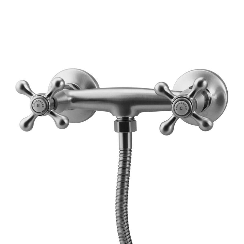 Aquanello Heritage Ascot Classic Surface-Mount Shower Faucet Set with Star Knobs, Stainless Steel, including Hand Shower NB-2002-HA