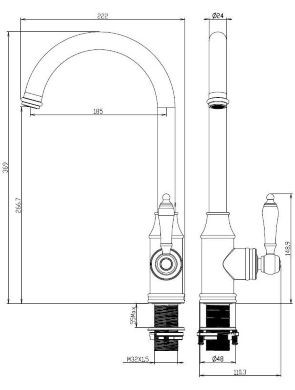 Aquanello Heritage Manor Classic Kitchen Nostalgic Kitchen Faucet Black BL-9001-HM