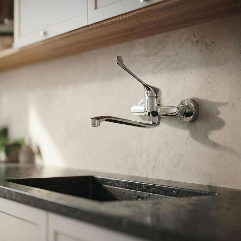 Aquanello Medic Kitchen Wall Faucet with Long Handle Chrome CR-1005-MD