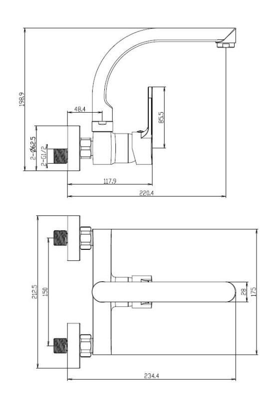 Aquanello Casa Kitchen Wall Faucet with Top Spout Black BL-1003-CS