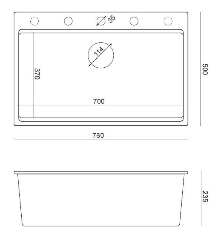 Quadri Hard Rock Beige granite countertop-mounted large sink, 76x50 cm, including gold drain plug and accessories 1208972701