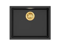 Pure.Sink Eternal Quartz Black Sink 50x40 cm Undermount and Overmount with Gold Drain Plug