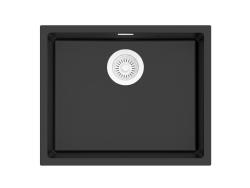Pure.Sink Eternal Quartz Black Sink 50x40 cm Under-mount and Over-mount with White Plug