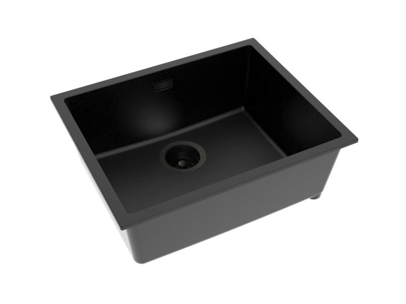 Pure.Sink Eternal Quartz Black Sink 50x40 cm Undermount and Overmount with Black Drain Plug