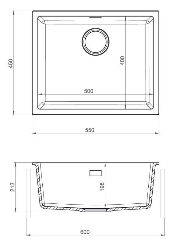 Pure.Sink Eternal Quartz Black Sink 50x40 cm Undermount and Overmount with Automatic Gold Drain Plug