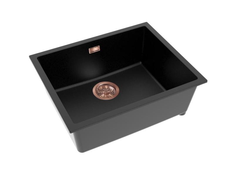 Pure.Sink Eternal Quartz Black Sink 50x40 cm Under-mount and Over-mount with Automatic Brass Plug