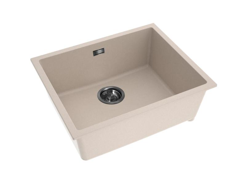 Pure.Sink Eternal Quartz Beige Sink 50x40 cm Under-mount and Over-mount with Automatic Gunmetal Plug