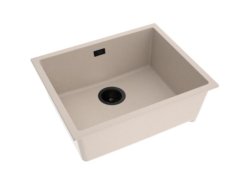 Pure.Sink Eternal Quartz Beige Sink 50x40 cm (Under-mount and Over-mount) with Automatic Black Drain Plug