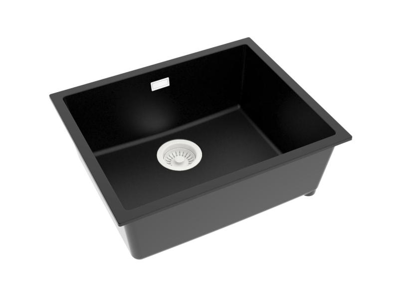 Pure.Sink Eternal Quartz Black Sink 50x40 cm, Flush-Mount and Undermount, with White Plug