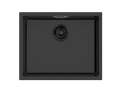 Pure.Sink Eternal Quartz Black Sink 50x40 cm, Flush-Mount and Undermount, with Black Drain Plug