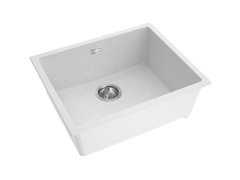 Pure.Sink Eternal Quartz White Sink 50x40 cm, Flush-Mount and Under-Mount with Stainless Steel Plug