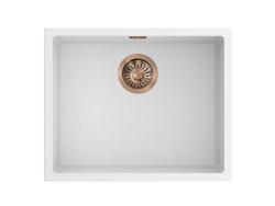 Pure.Sink Eternal Quartz White Sink 50x40 cm, Flush-Mount and Under-Mount with Brass Plug