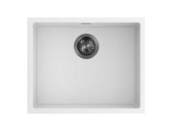 Pure.Sink Eternal Quartz White Sink 50x40 cm, Flush-Mount and Under-Mount with Gunmetal Plug