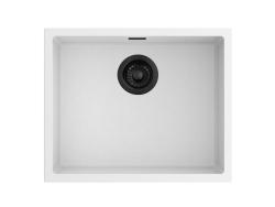 Pure.Sink Eternal Quartz White Sink 50x40 cm, Flush-Mount and Under-Mount with Black Plug