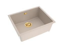 Pure.Sink Eternal Quartz Beige Sink, 50x40 cm, Flush-Mount and Under-Counter, with Gold Drain Plug