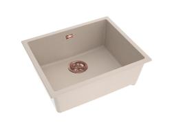 Pure.Sink Eternal Quartz Beige Sink, 50x40 cm, Flush-Mount and Under-Counter, with Brass Plug