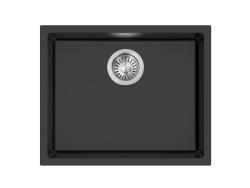 Pure.Sink Eternal Quartz Black Sink 50x40 cm, Flush-Mount and Under-Mount with Automatic Stainless Steel Stopper