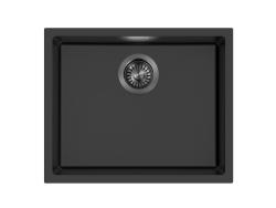 Pure.Sink Eternal Quartz Black Sink 50x40 cm, Flush-Mount and Undermount, with Automatic Gunmetal Plug
