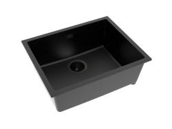 Pure.Sink Eternal Quartz Black Sink 50x40 cm, Flush-Mount and Under-Mount with Automatic Black Plug