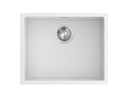 Pure.Sink Eternal Quartz White Sink 50x40 cm, Flush-Mount and Under-Mount with Automatic Stainless Steel Stopper