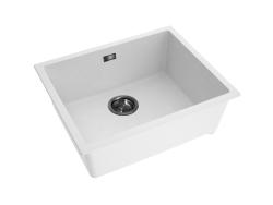 Pure.Sink Eternal Quartz White Sink 50x40 cm, Flush-Mount and Under-Mount with Automatic Gunmetal Plug