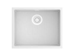 Pure.Sink Eternal Quartz White Sink 50x40 cm, Flush-Mount and Under-Mount with Automatic White Stopper