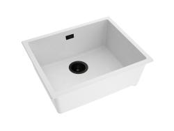 Pure.Sink Eternal Quartz White Sink 50x40 cm, Flush-Mount and Under-Mount with Automatic Black Plug