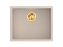 Pure.Sink Eternal Quartz Beige Sink, 50x40 cm, Flush-Mount and Under-Mount, with Automatic Gold Plug