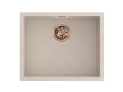 Pure.Sink Eternal Quartz Beige Sink 50x40 cm, Flush-Mount and Under-Counter, with Automatic Brass Plug