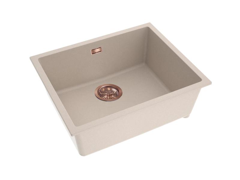 Pure.Sink Eternal Quartz Beige Sink 50x40 cm, Flush-Mount and Under-Counter, with Automatic Brass Plug