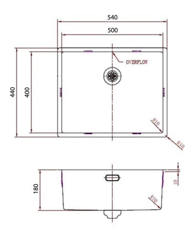 Pure.Sink Comfort Stainless steel sink, 50x40 cm, 10 mm radius, undermount, flush-mount, and top-mount, PCM5040-02
