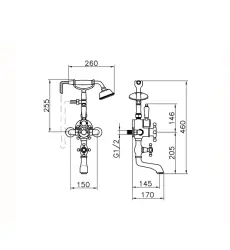 Huber Victorian Thermostatic Bath Mixer with Handshower Chrome 198.VT01H.CR