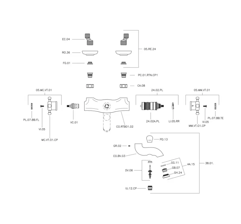 Huber Victorian Thermostatic Bath Mixer Chrome VTT2701021