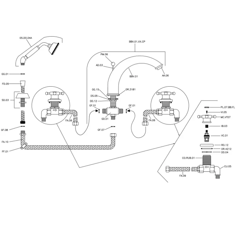 Huber Victorian 4-hole Bath Mixer with Handshower Chrome VT00026021