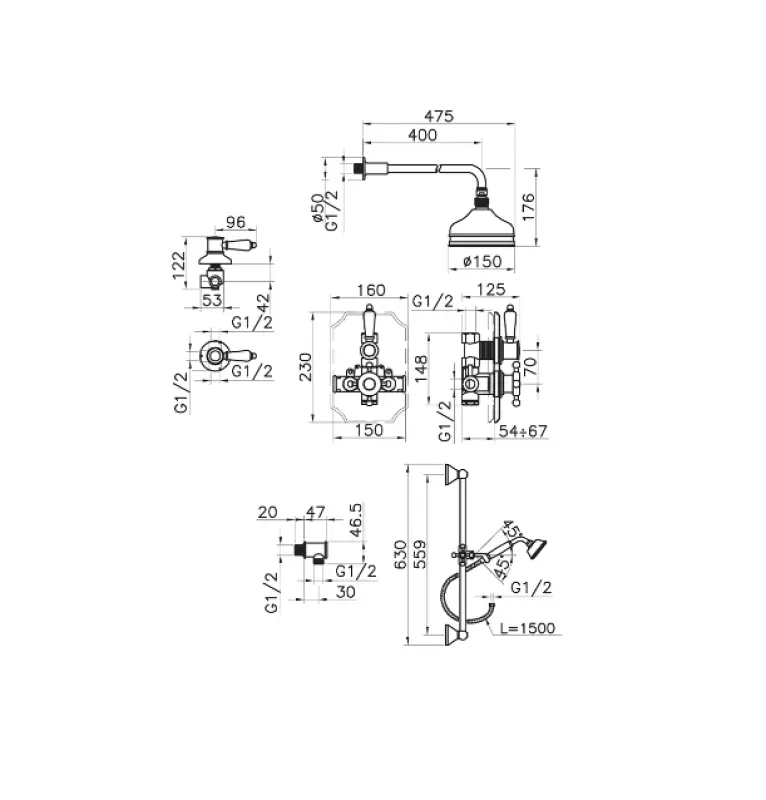 Huber Victorian Thermostatic Built-in Shower Set Chrome 912.VT01H.CR