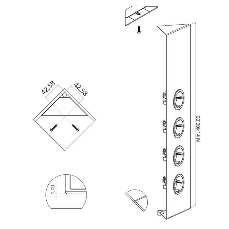Indux Corner Energy column with 4 sockets, grounded, stainless steel 756